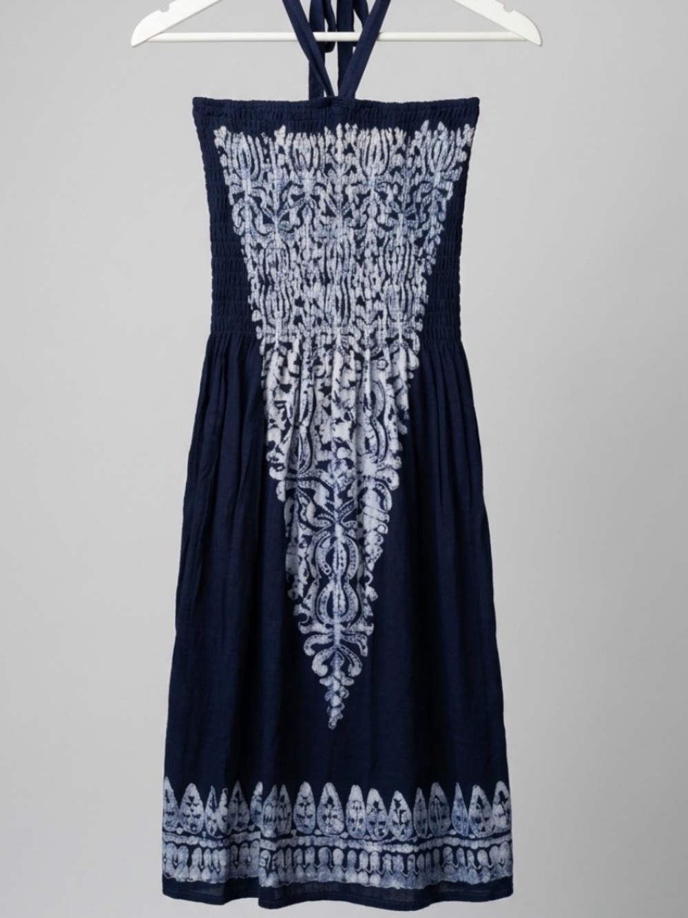TUBE TOP SUNDRESS HALTER TIE SLEEVELESS SMALL BLUE BATIK PRINT